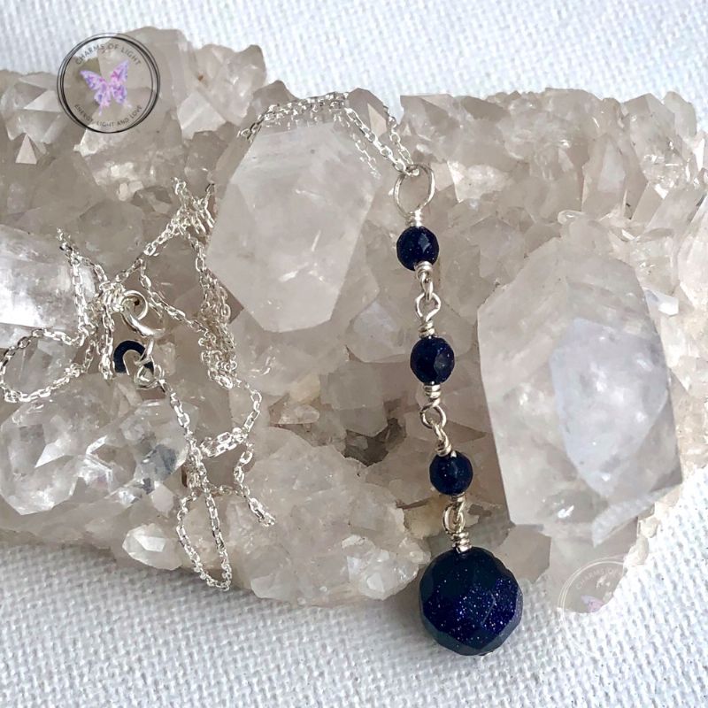 Blue Goldstone Faceted Bead Pendant Necklace